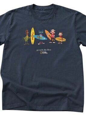 Navy Graphic Surf Crew Graphic Gildan T-shirt - "Go With The Flow"